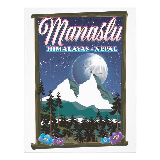 Manaslu Himalayas Nepal travel poster map (Front)