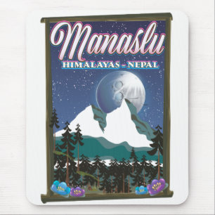 Manaslu Himalayas Nepal travel poster map Mouse Pad