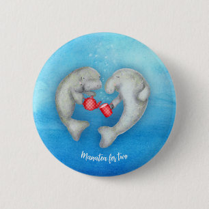 'Manatea for two' cute tea drinking manatees badge