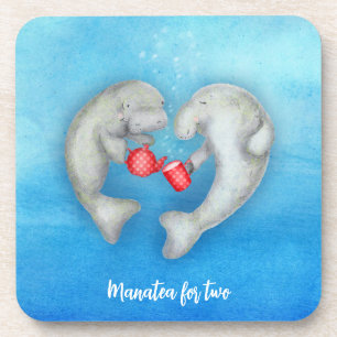 'Manatea for two' tea drinking manatees coaster