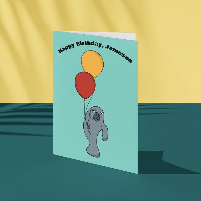 Manatee and Balloons Custom Birthday Card (Creator Uploaded)