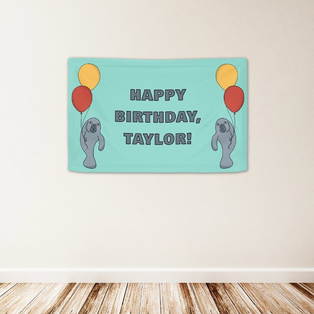 Manatee and Balloons Custom Birthday Party Banner (Creator Uploaded)