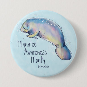 Manatee Awareness Month, watercolor manatee 7.5 Cm Round Badge