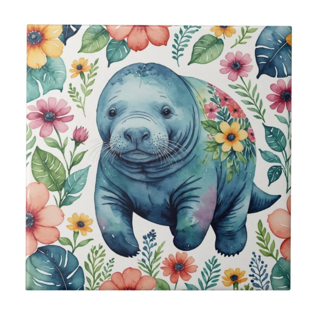 Manatee baby shirt ceramic tile (Front)