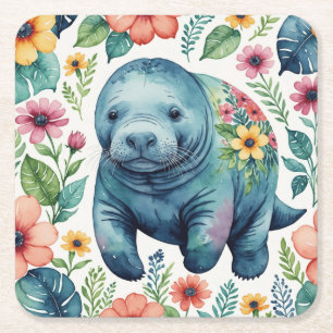 Manatee baby shirt square paper coaster