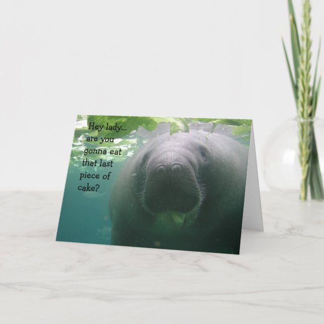 Manatee Birthday Last piece of cake Lady - 5x7 Card (Front)