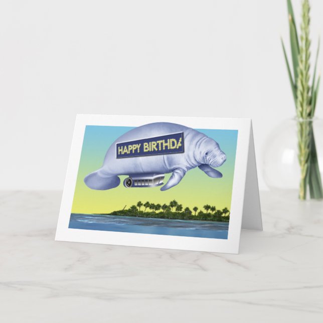 Manatee Blimp Birthday Card (Front)