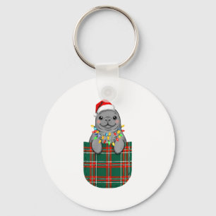 Manatee Buffalo Plaid Green Red White Cket Christm Key Ring