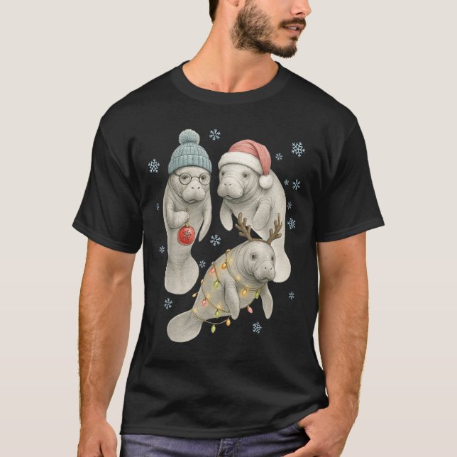 Manatee Christmas Manatee Santa Reindeer Lights Wo T-Shirt (Front)