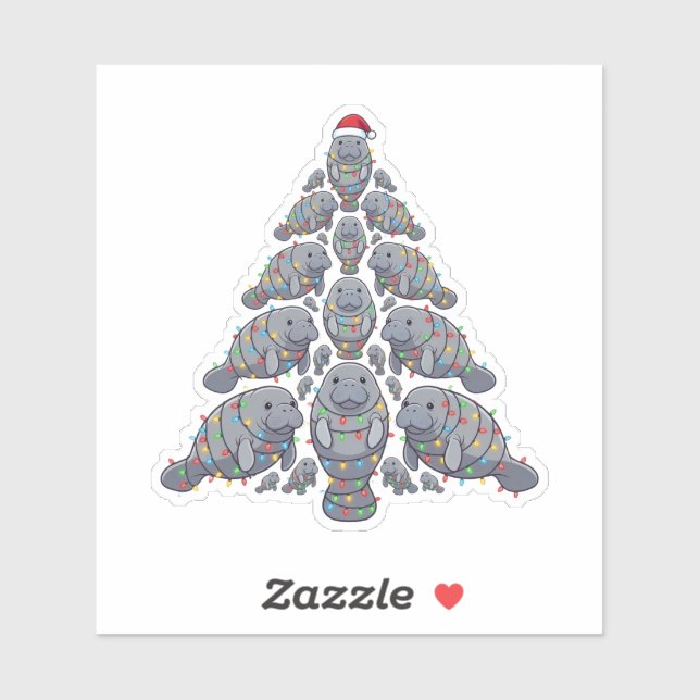 Manatee Christmas Tree Santa Hat Christmas Lights  (Sheet)