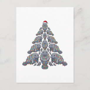 Manatee Christmas Tree Santa Hat Christmas Lights Holiday Postcard