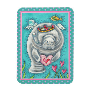 MANATEE CUPID, BUBBLES & HEARTS COLORFUL VALENTINE MAGNET