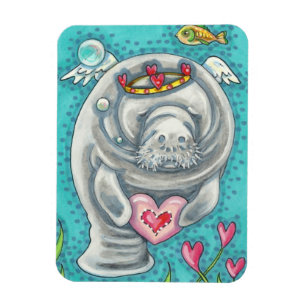 MANATEE CUPID, BUBBLES & HEARTS COLORFUL VALENTINE MAGNET