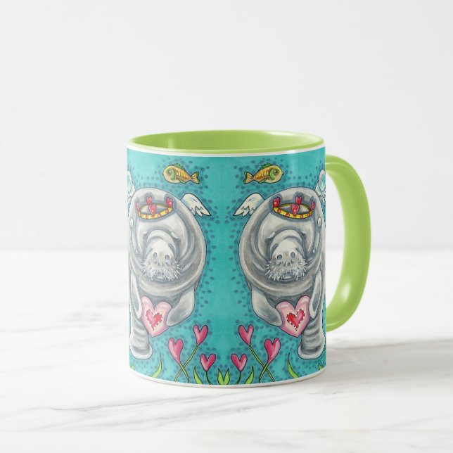 MANATEE CUPID, BUBBLES & HEARTS COLORFUL VALENTINE MUG (Front Right)