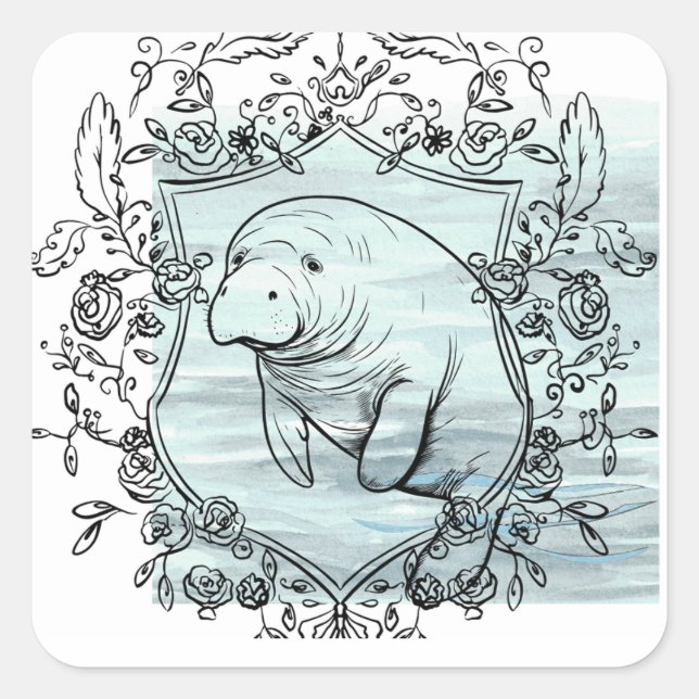 Manatee in Fancy Frame Square Sticker (Front)