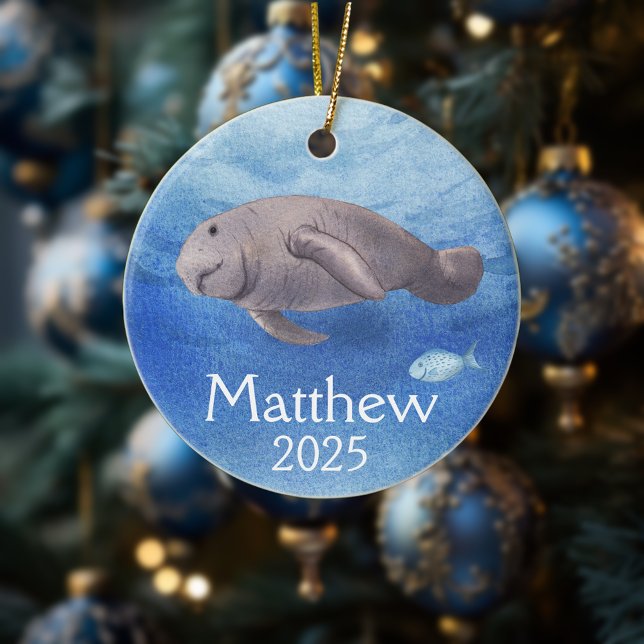 Manatee Lover Personalised watercolor  Ceramic Ornament (Creator Uploaded)