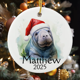 Manatee Lover Personalized watercolor  Ceramic Ornament