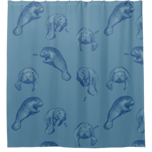Manatee Ocean blue shower curtain (Front)