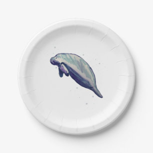 Manatee Painting Splashing Paper Plate