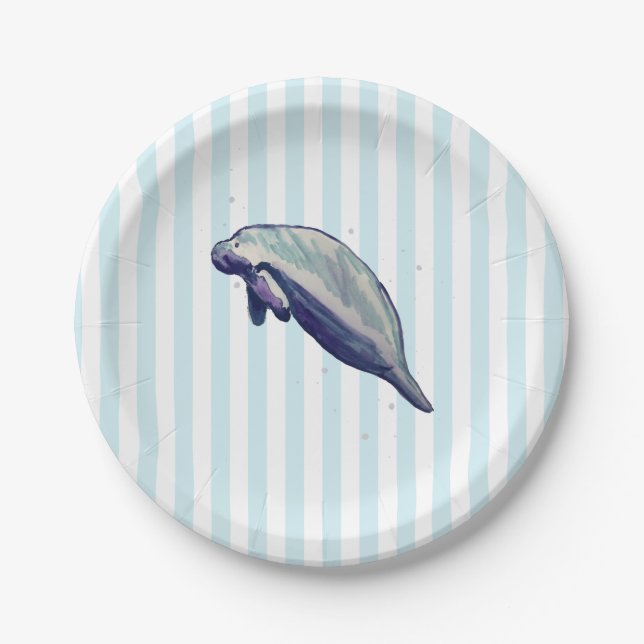 Manatee Painting Splashing Paper Plate (Front)
