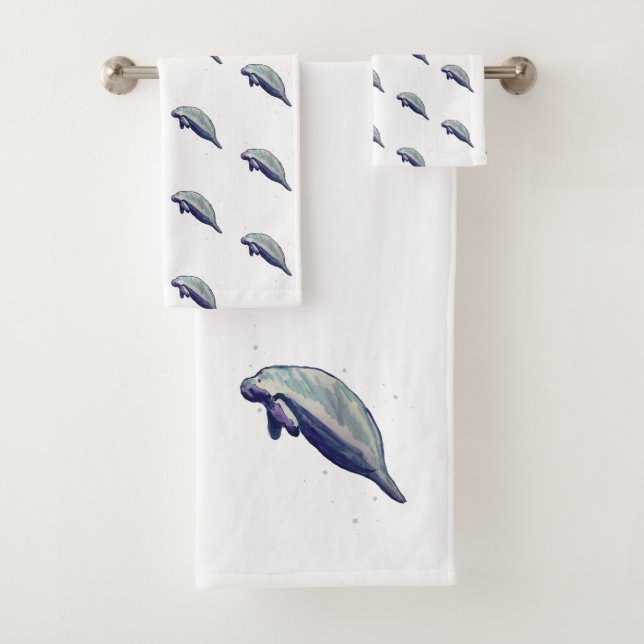 Manatee Painting Watercolor Bath Towel Set (Insitu)