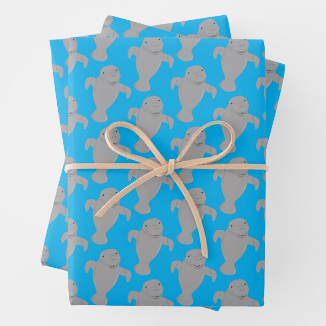 Manatee Pattern Animal Wrapping Paper Sheet (In situ)