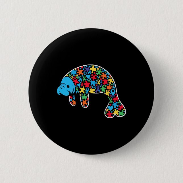Manatee Puzzle Autism Awareness Autistic Womens Me 6 Cm Round Badge (Front)