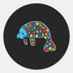 Manatee Puzzle Autism Awareness Autistic Womens Me Classic Round Sticker