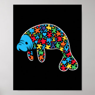 Manatee Puzzle Autism Awareness Autistic Womens Me Poster