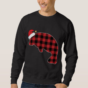 Manatee Red Plaid Pajama Santa Hat Christmas Sweatshirt