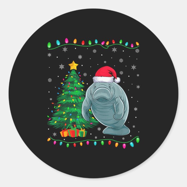 Manatee Santa Hat Men Women Kids Christmas Tree Li Classic Round Sticker (Front)