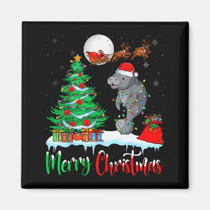 Manatee Santa Hat Xmas Tree Merry Christmas Manate Magnet