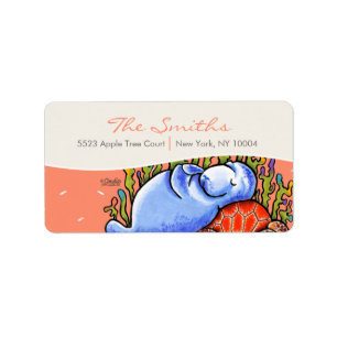 Manatee Sea Turtle Fishes Pink Salmon Label