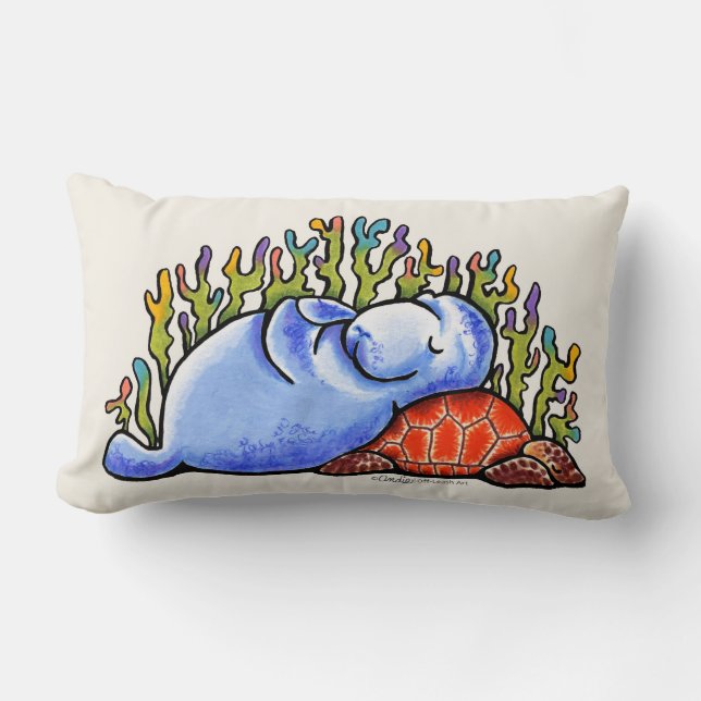 Manatee Sea Turtle Slumber Party Beach Sand Lumbar Cushion (Front)