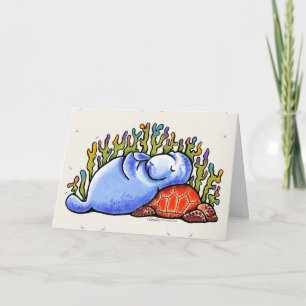 Manatee Sea Turtle Slumber Party Custom Message Card