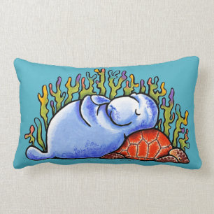 Manatee Sea Turtle Slumber Party Ocean Blue Lumbar Cushion