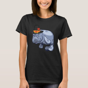 Manatee Thanksgiving Gift Pilgrim Hat Sea Cow Autu T-Shirt