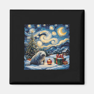 Manatee Van Gogh Style Starry Night Christmas Wint Magnet