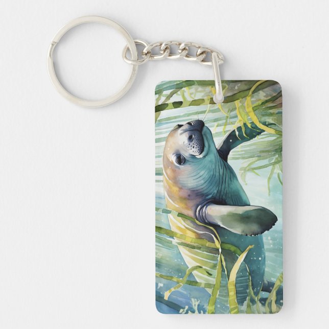 Manatee Watercolor Keychain (Front)