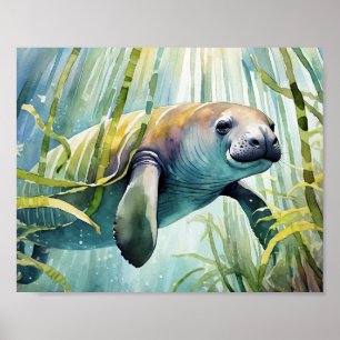 Manatee Watercolor Wall Art