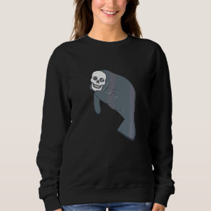 Manatee Wearing Skull Skeleton Mask Halloween Scar Sweatshirt