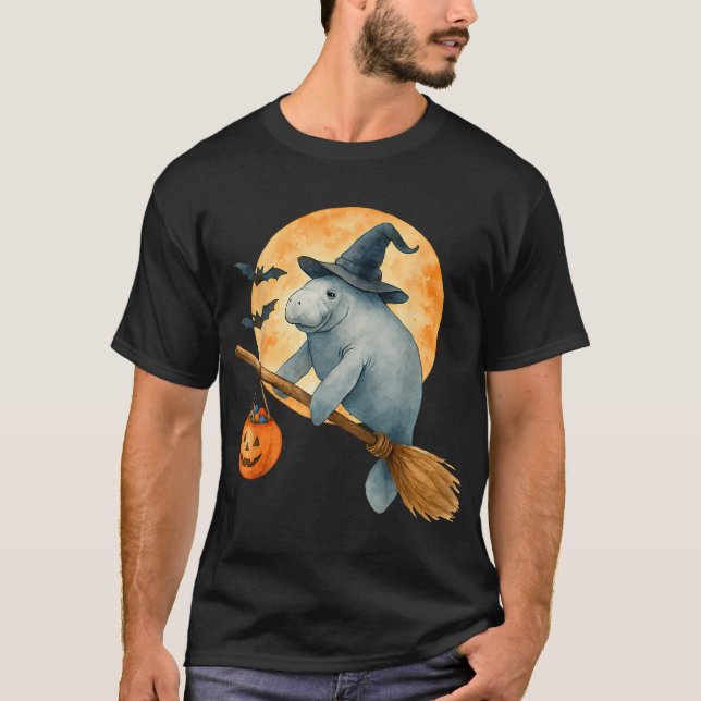 Manatee Witch Hat Pumpkin Halloween Costume Men  T-Shirt (Front)