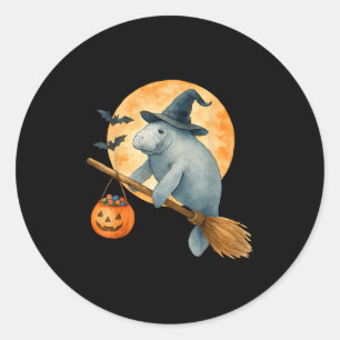 Manatee Witch Hat Pumpkin Halloween Costume Men Wo Classic Round Sticker