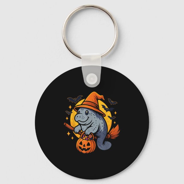 Manatee Witch Hat Pumpkin Halloween Soky Season  Key Ring (Front)