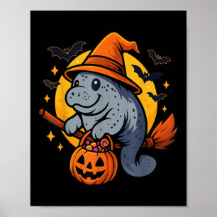 Manatee Witch Hat Pumpkin Halloween Soky Season Poster