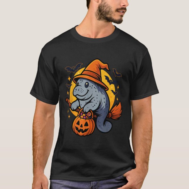 Manatee Witch Hat Pumpkin Halloween Soky Season  T-Shirt (Front)