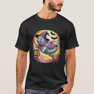 Manatee Witch Hat Pumpkin Moon Halloween Costumes T-Shirt