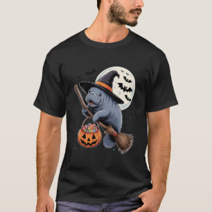 Manatee Witch Hat Riding Broomstick PumpkinT-Shirt T-Shirt