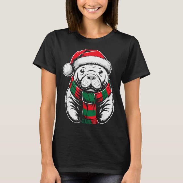 Manatee Xmas Santa Hat F Christmas Costume  T-Shirt (Front)