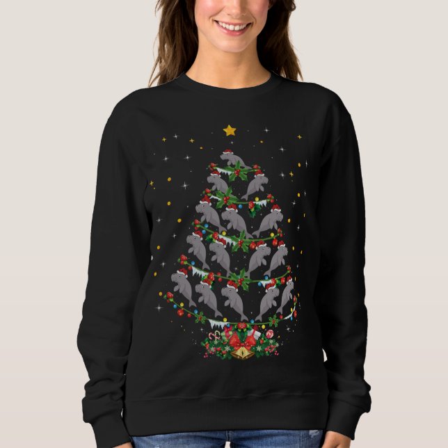 Manatee Xmas Tree Gift Santa Hat Manatee Christmas Sweatshirt (Front)